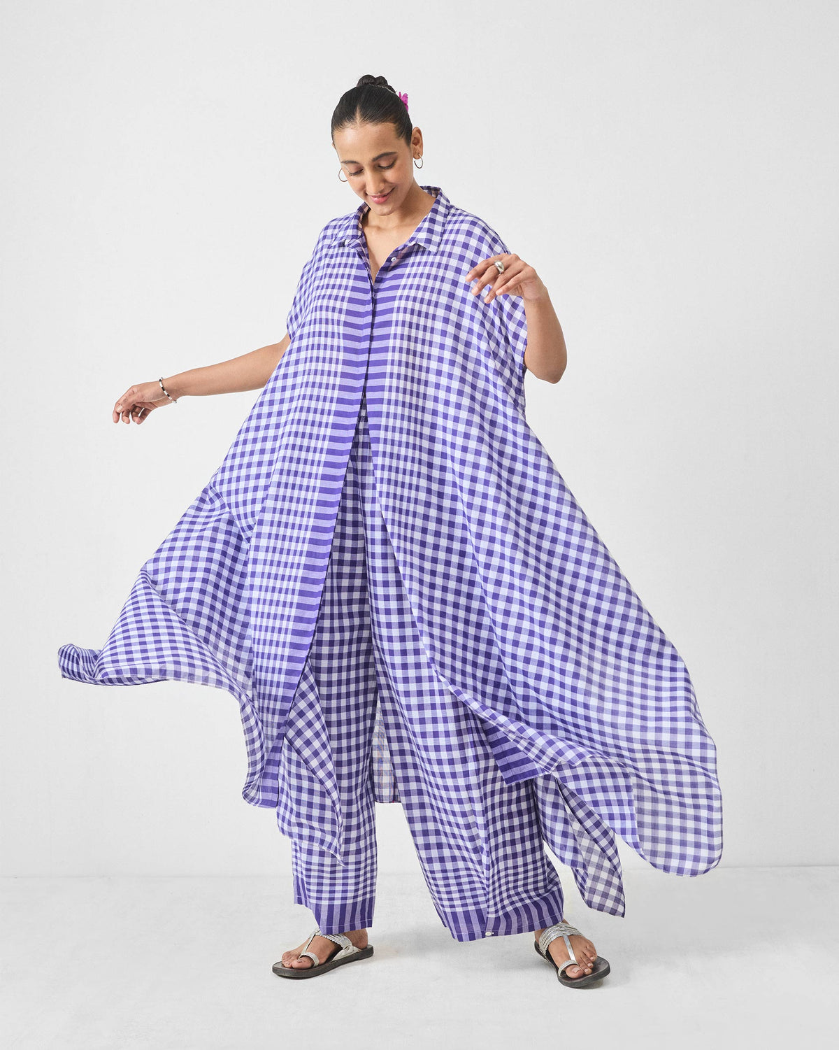 Treasure Kurta Set- Purple & White Checks