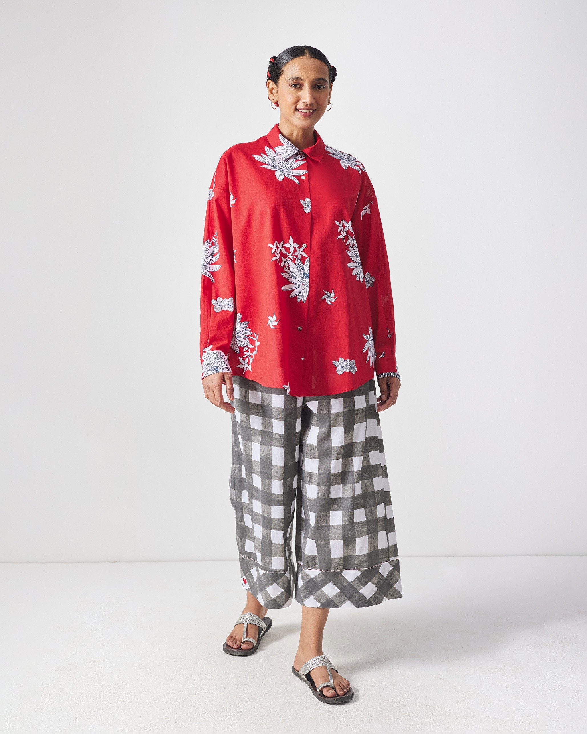 Oversized Shirt - Red & White Print