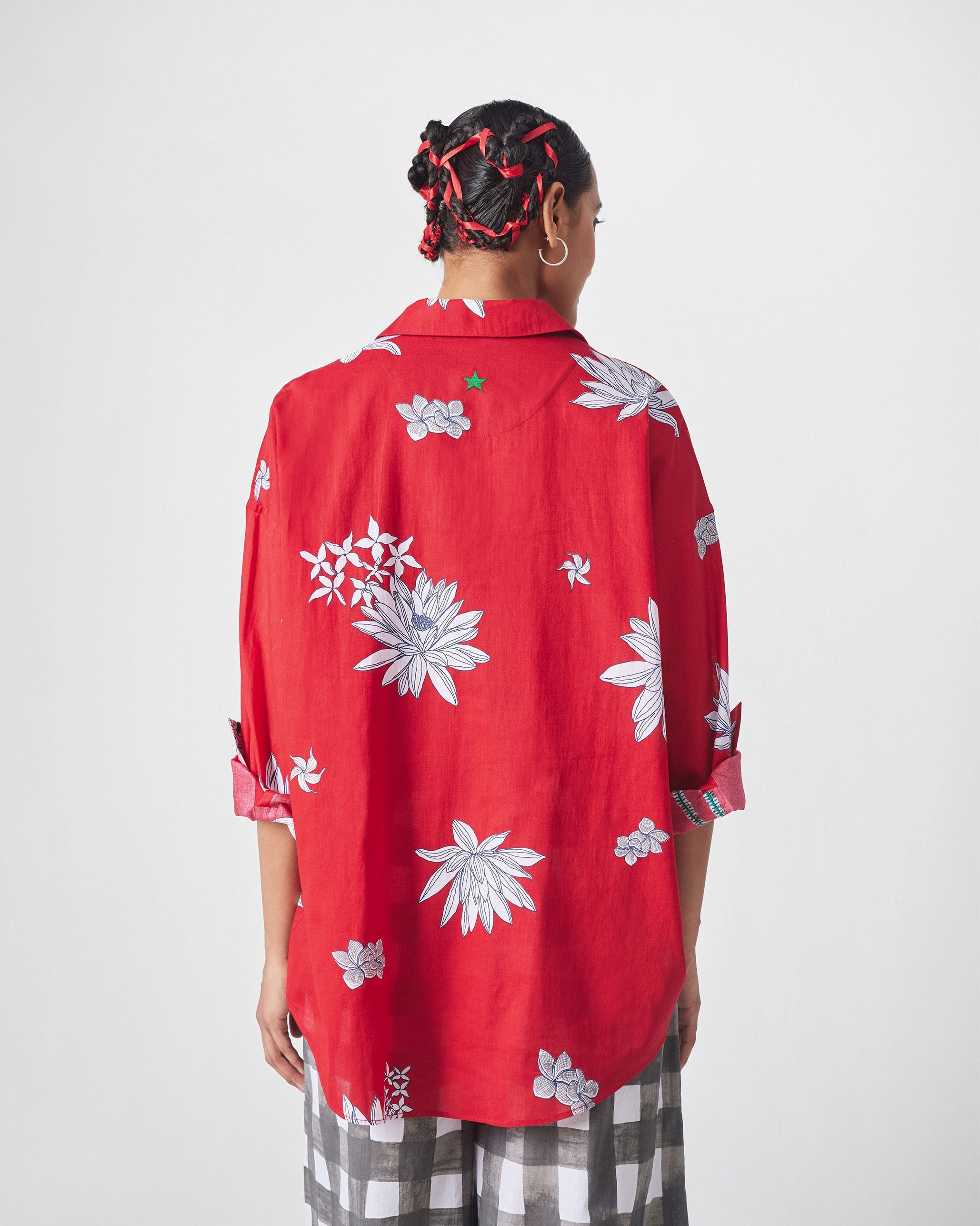 Oversized Shirt - Red & White Print