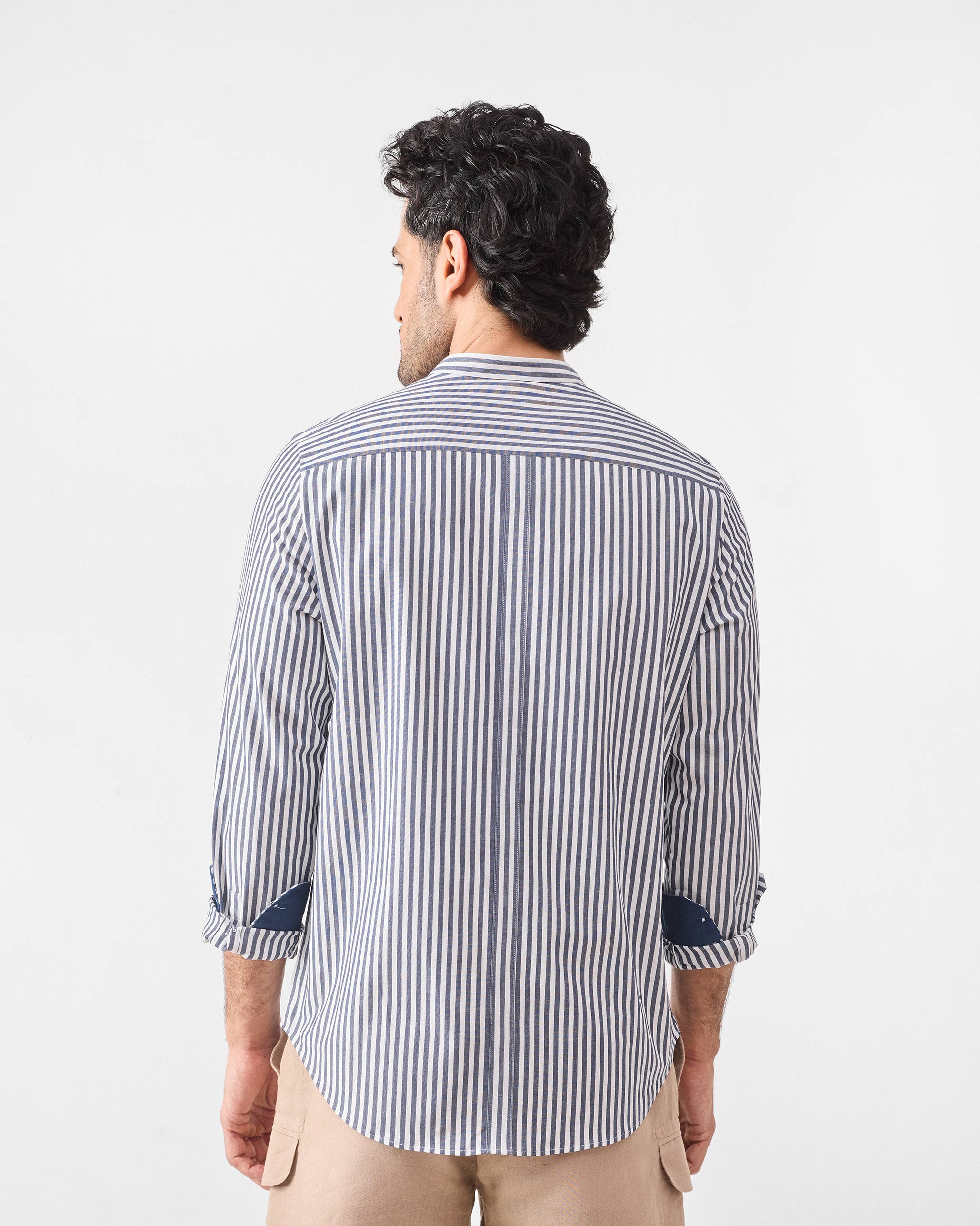 Nawab Shirt - Navy & White Stripes