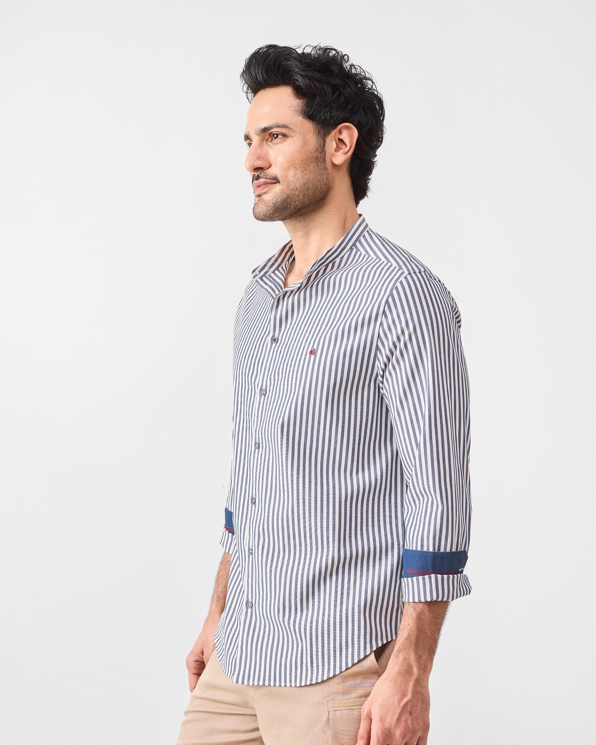 Nawab Shirt - Navy & White Stripes