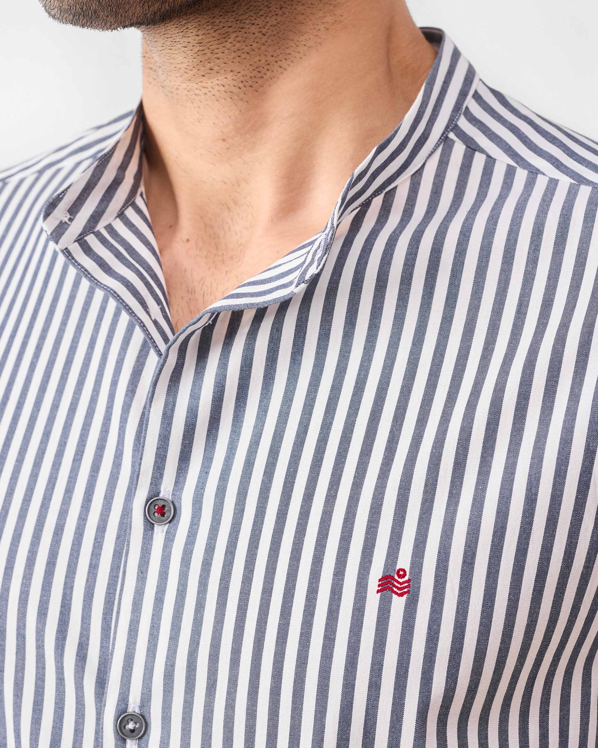 Nawab Shirt - Navy & White Stripes