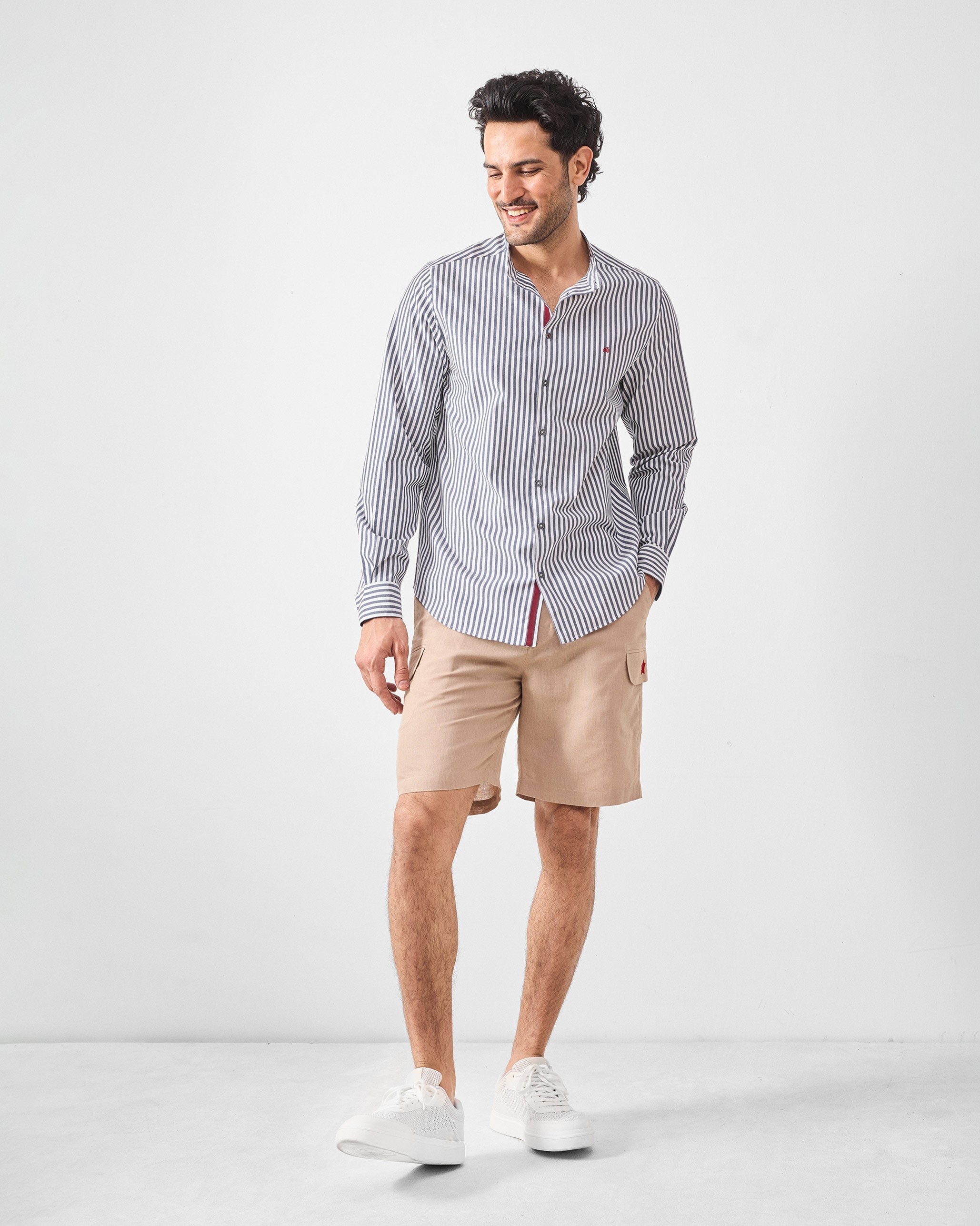 Nawab Shirt - Navy & White Stripes