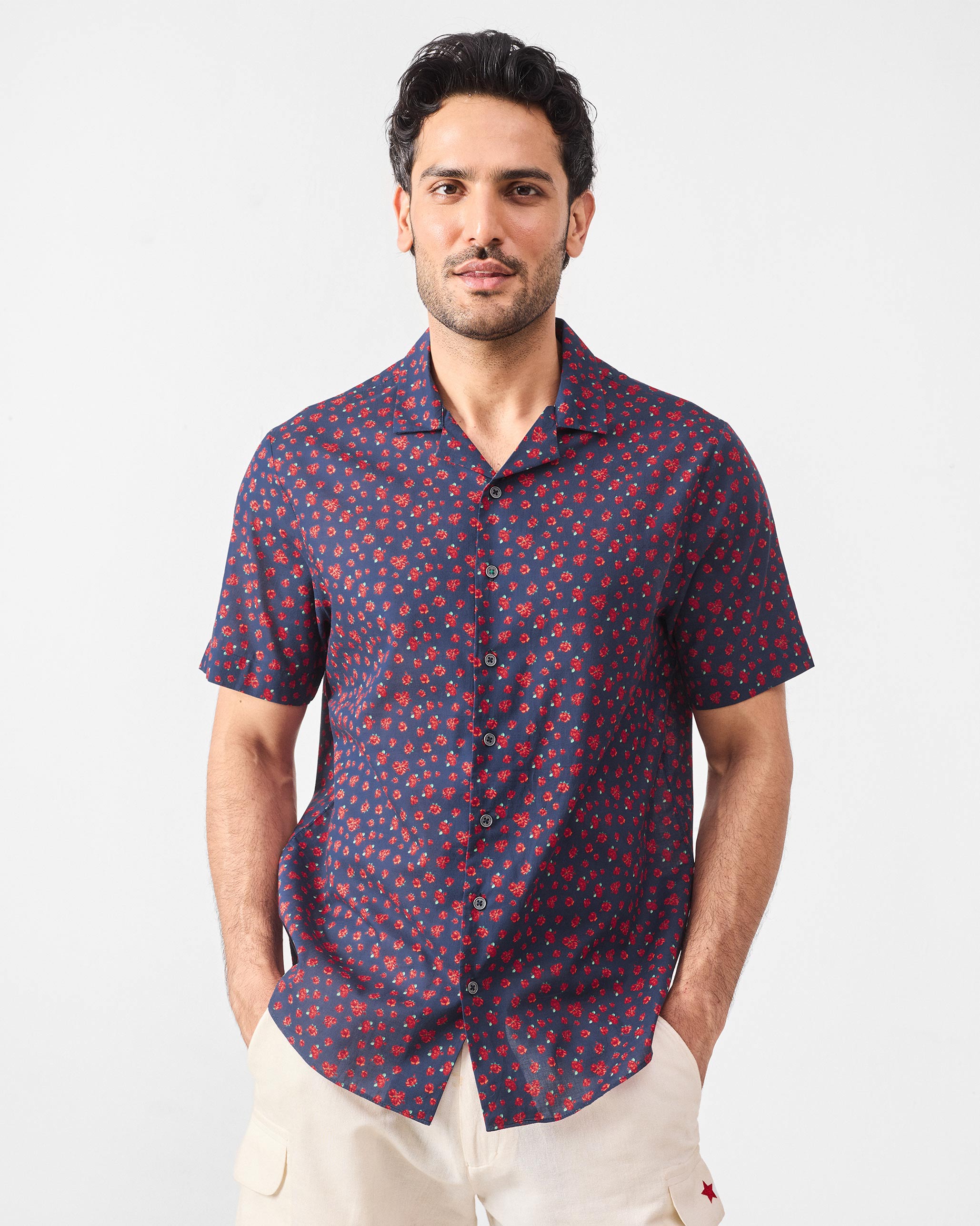 Mistari Shirt - Navy Printed