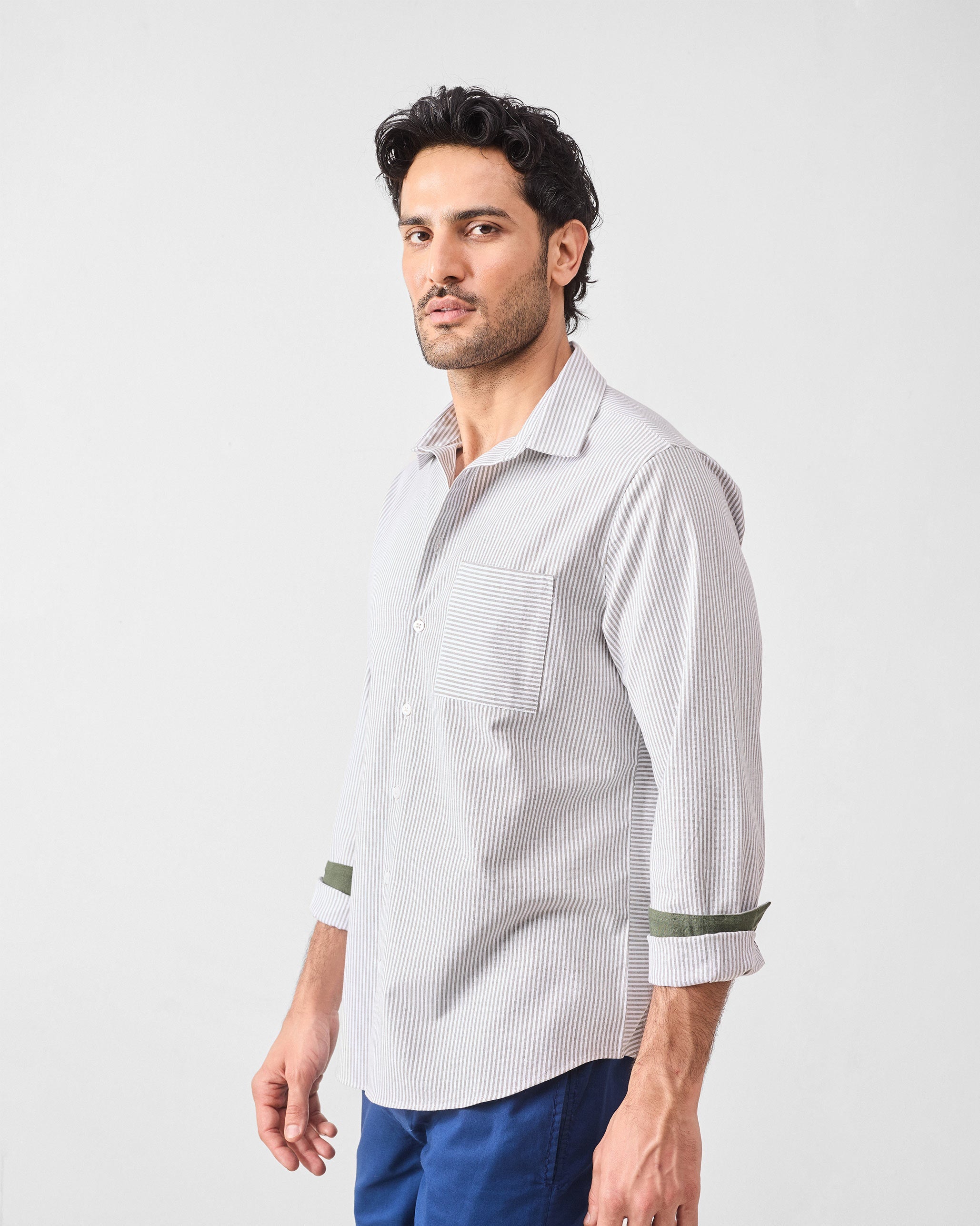 Zulu Shirt - Olive & White Stripes