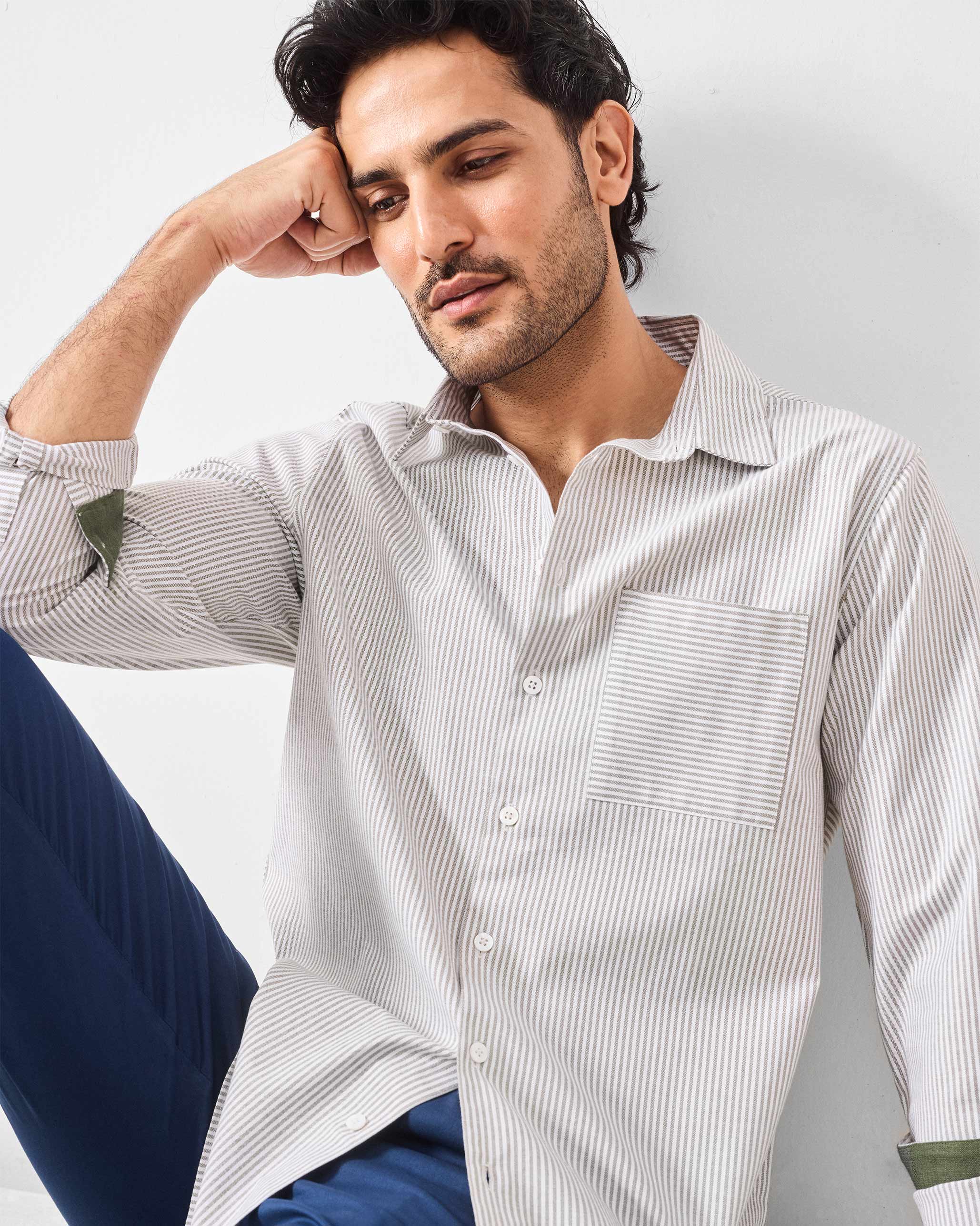 Zulu Shirt - Olive & White Stripes