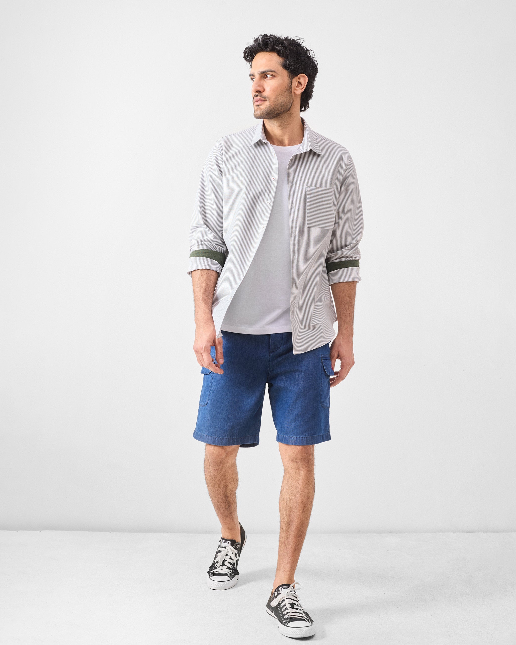 Zulu Shirt - Olive & White Stripes