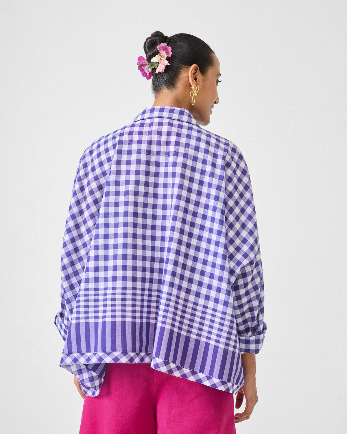 Anna Top - Purple & White Checks