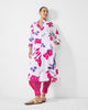 Basic Long Length Kurta - White & Purple Printed