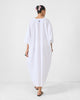 V Neck Kaftan - White & Fuchsia Printed