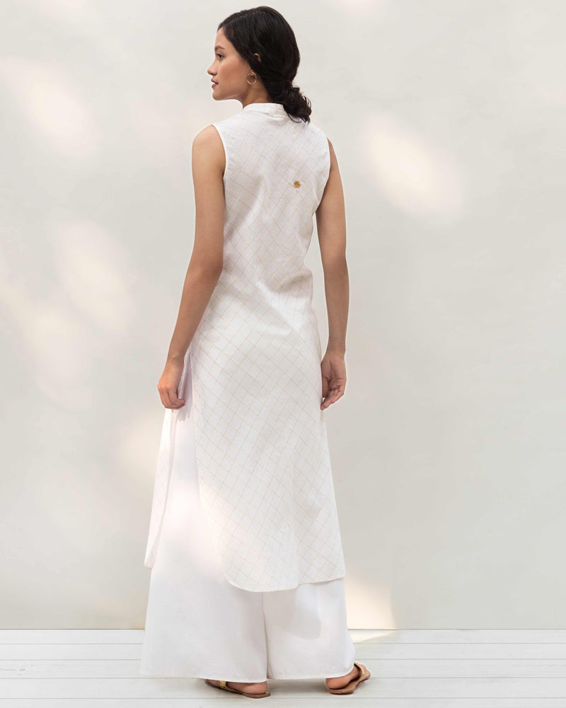 Gilded Long Kurta - White & Gold