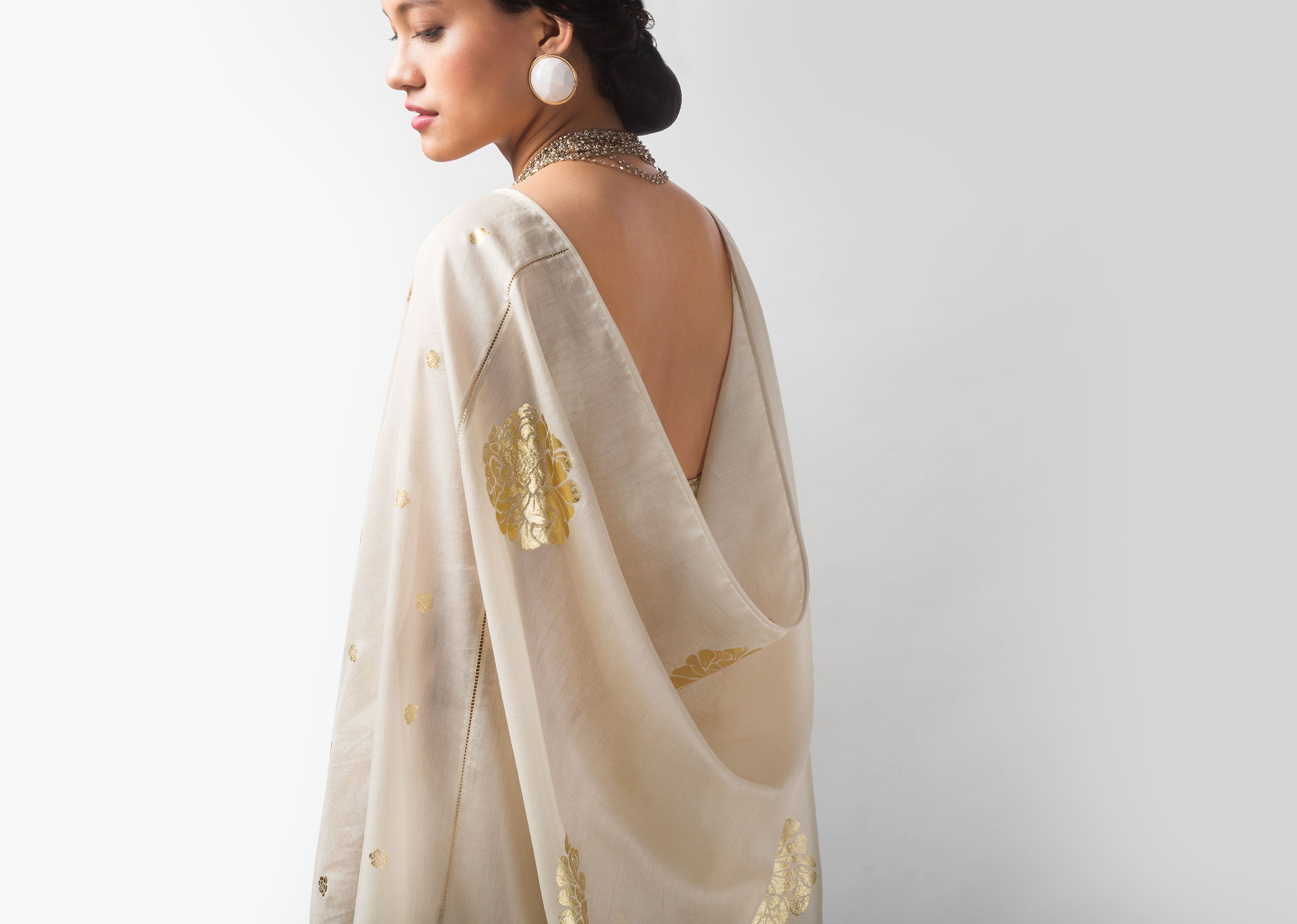 Autumn Bloom Sari - Taupe