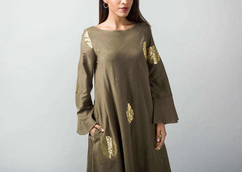 Boat Neck Kurta - Olive