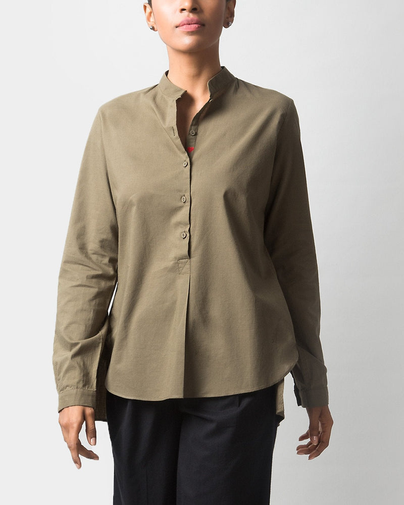 Mandarin Collar Top - Olive