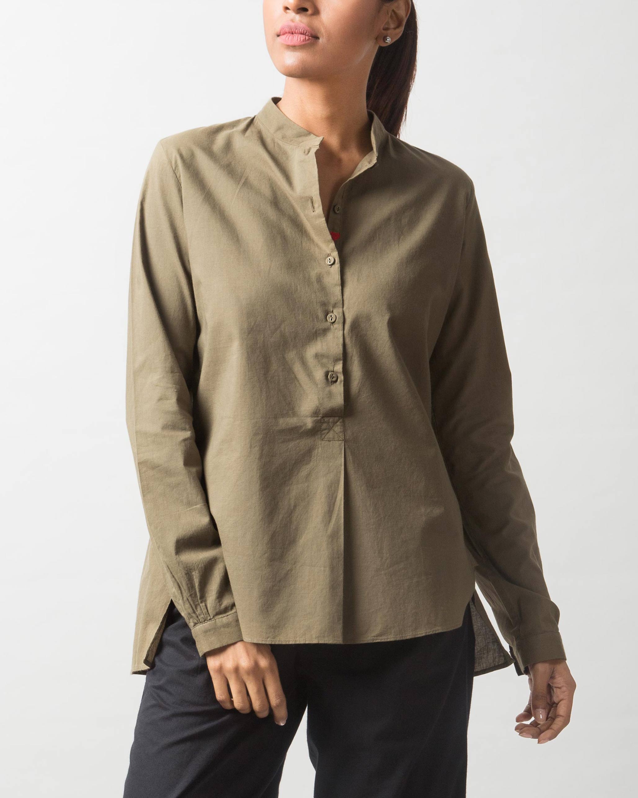 Mandarin Collar Top - Olive