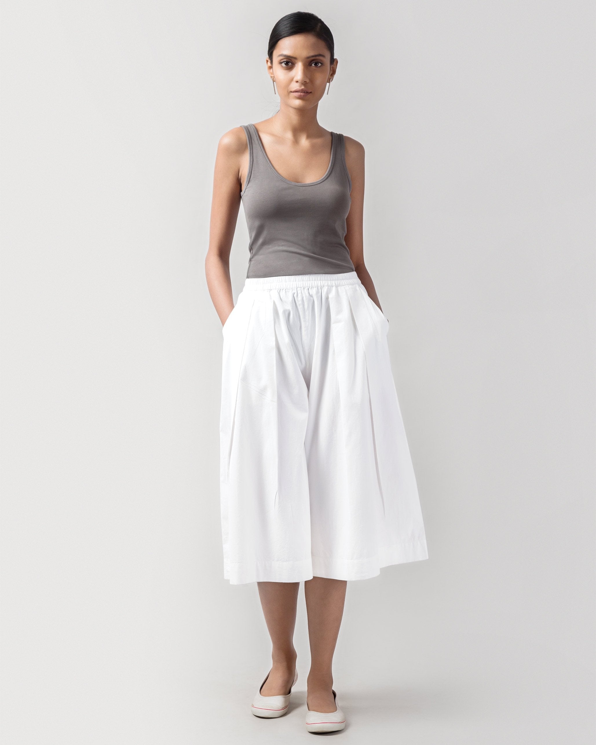 Front Pleat Pants - White