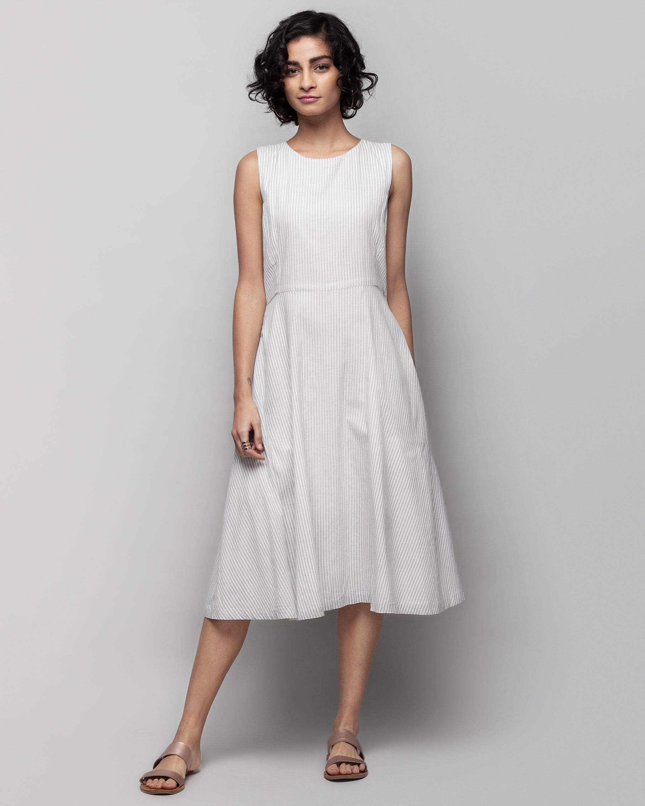 Yoroi Sleeveless Dress - Grey & White