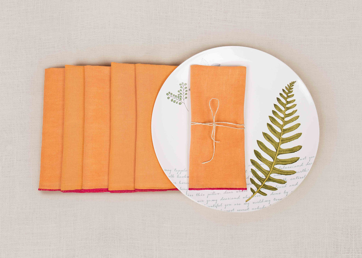 Verandah Dinner Napkins (Set of 6) - Tangerine & Fuchsia