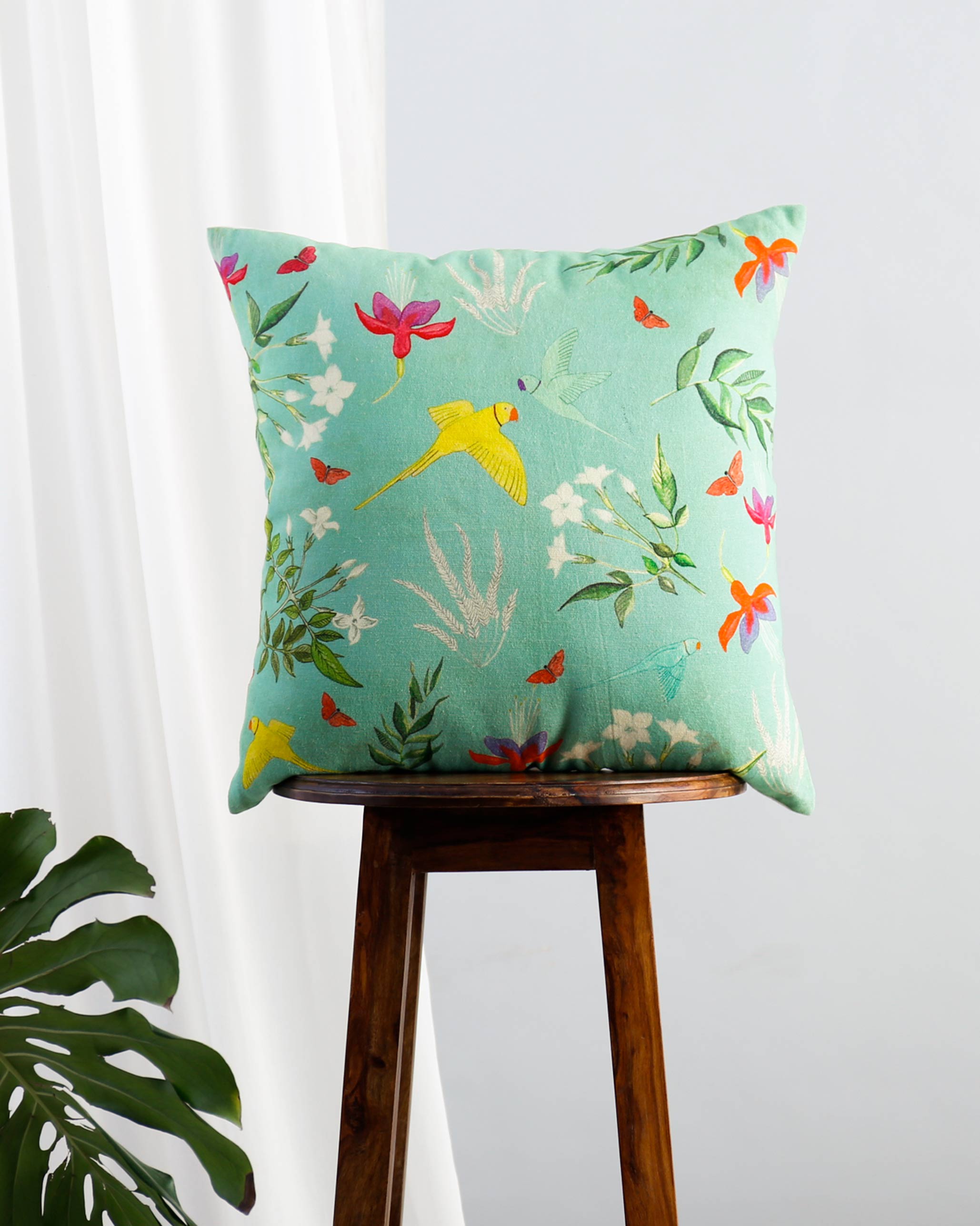 Verandah Botanical Cushion Cover - Aqua