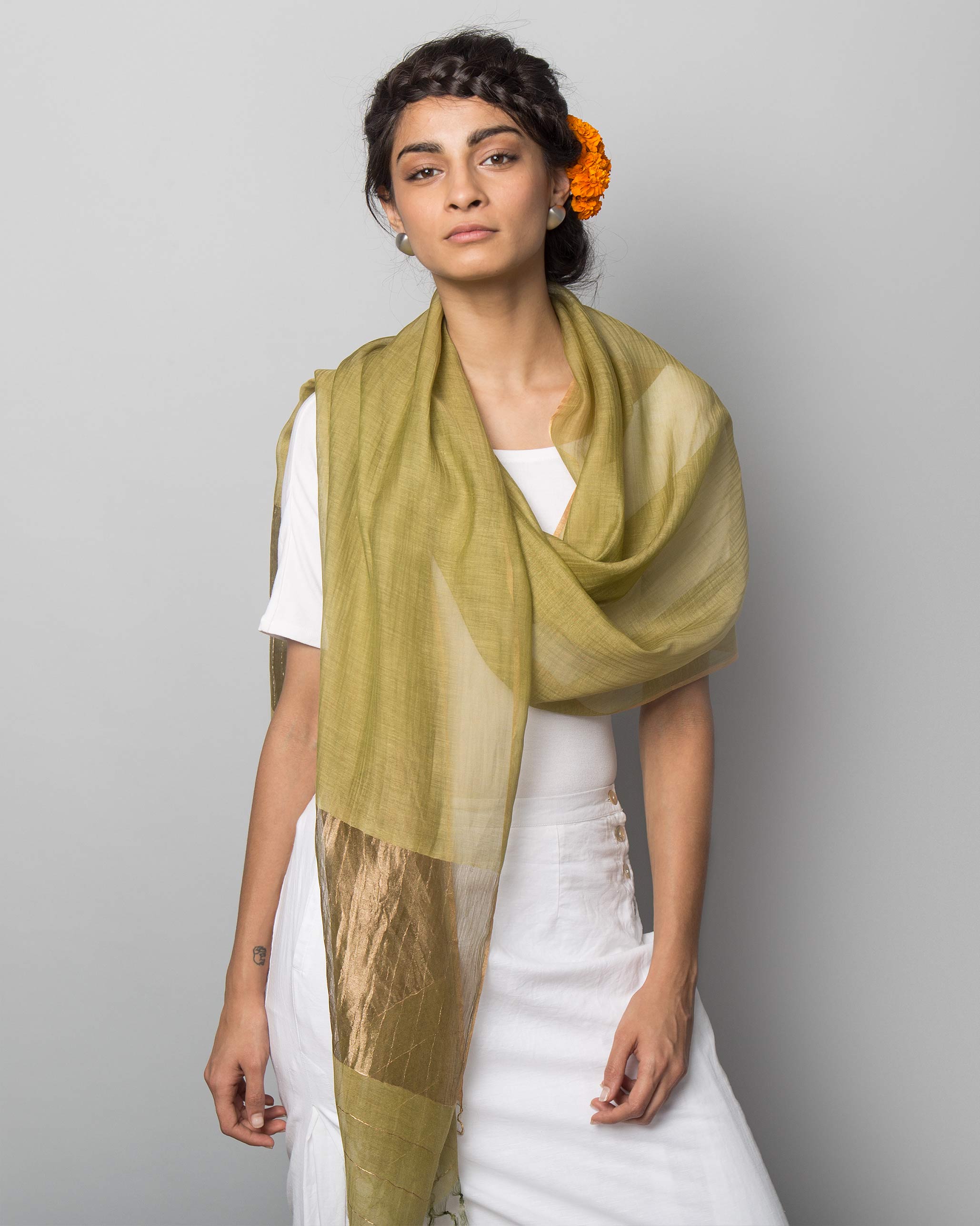 Chanderi Wrap - Leaf Green