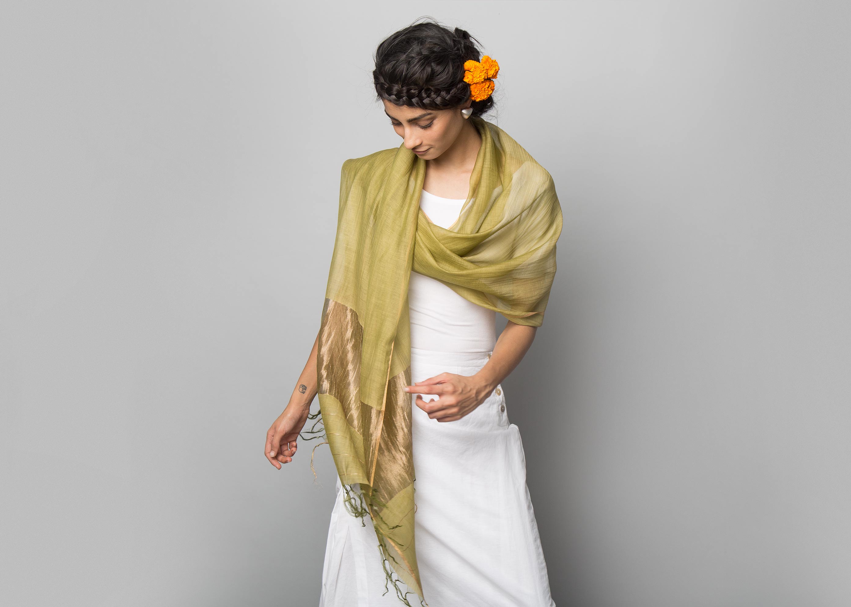 Chanderi Wrap - Leaf Green