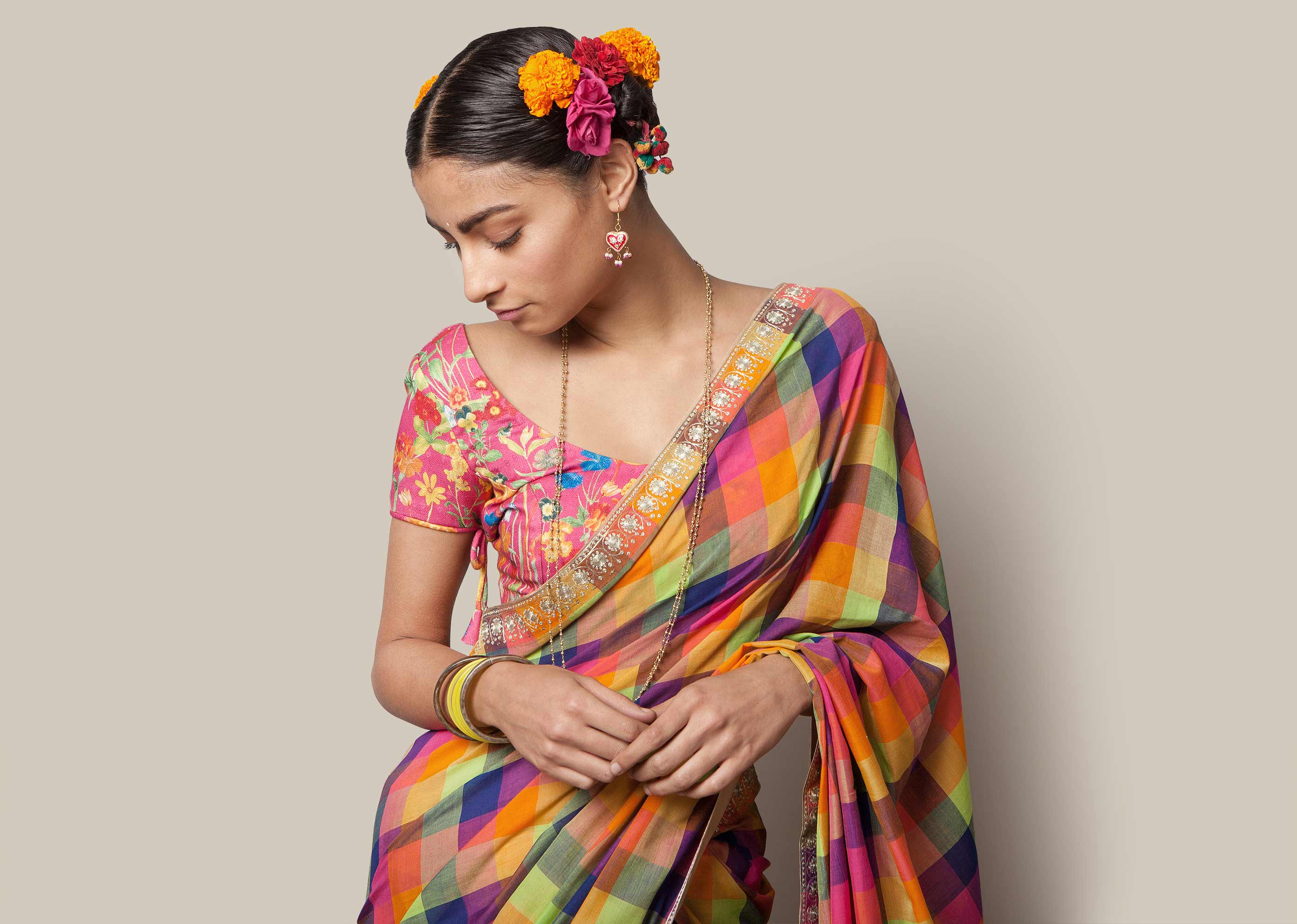 Chanderi Sari - Multi Checks