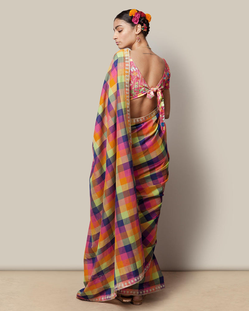 Chanderi Sari - Multi Checks