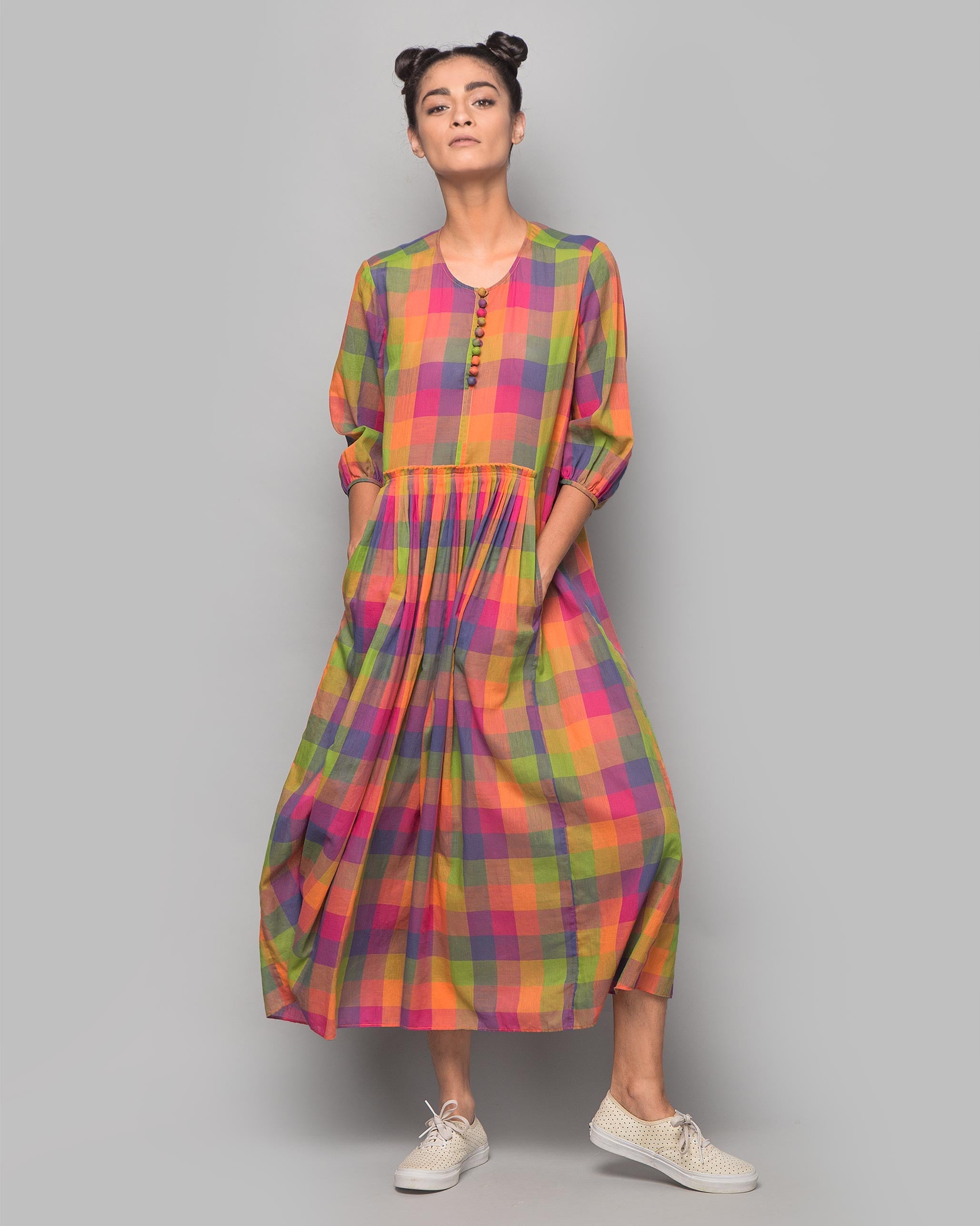 Pleated Waist Kurta - Multi Checks