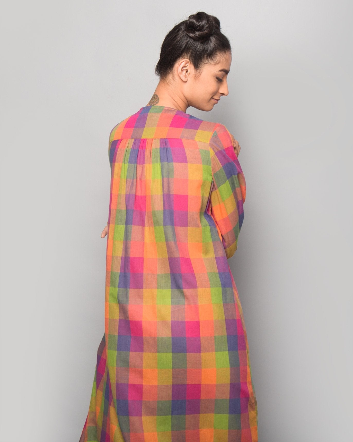 Pleated Waist Kurta - Multi Checks