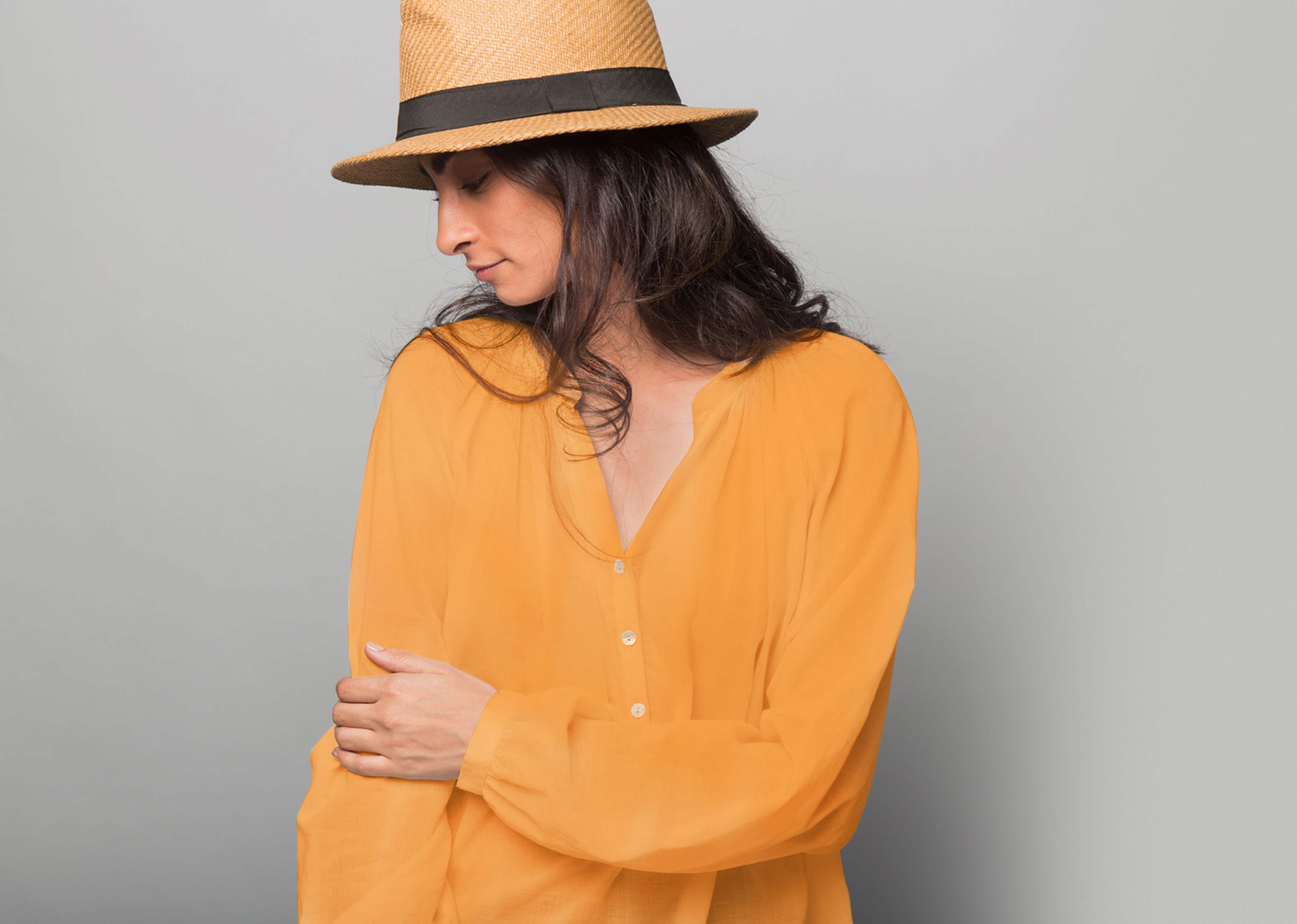 Ukiyo Peasant Top - Tangerine
