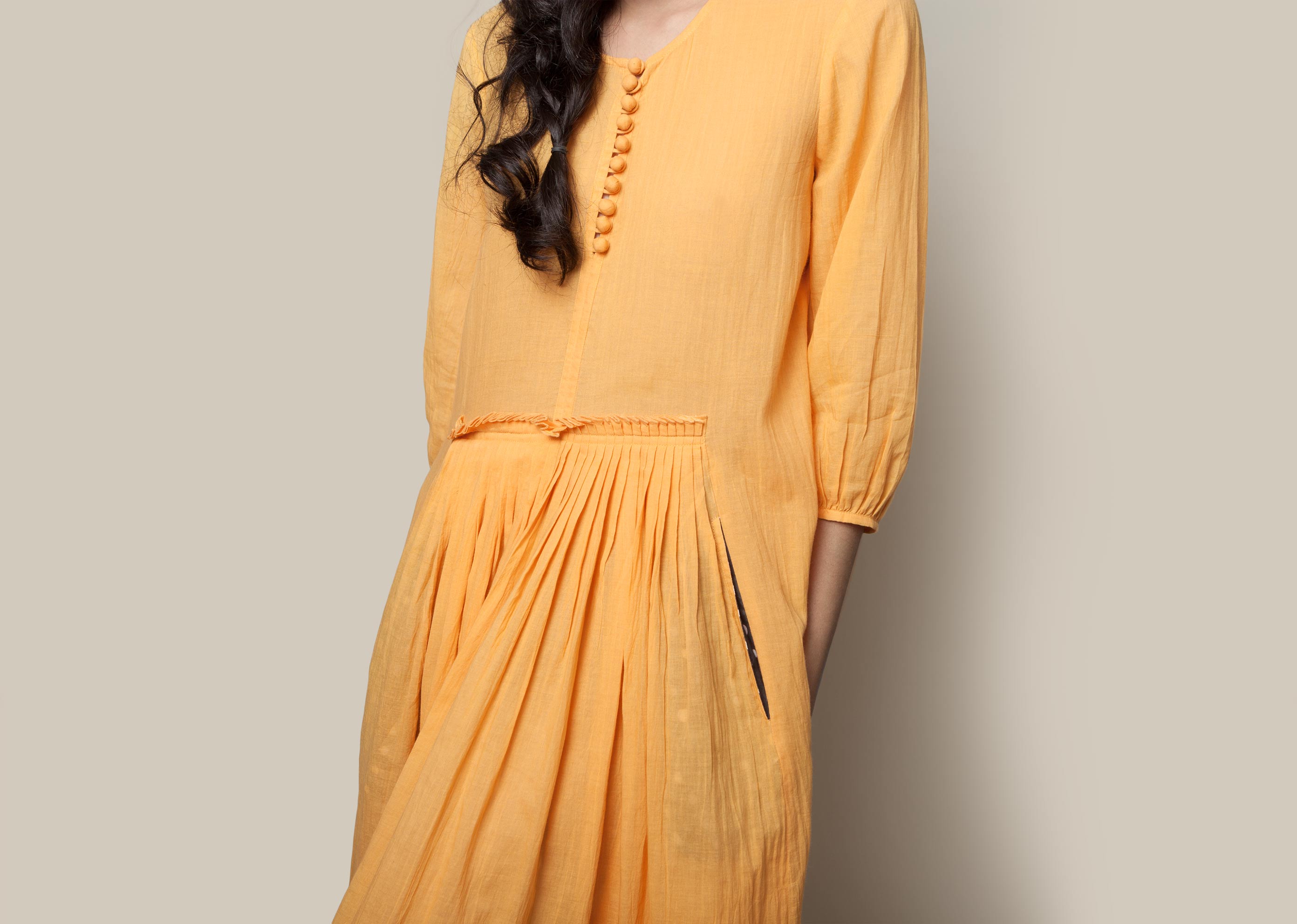 Pleated Waist Kurta - Tangerine