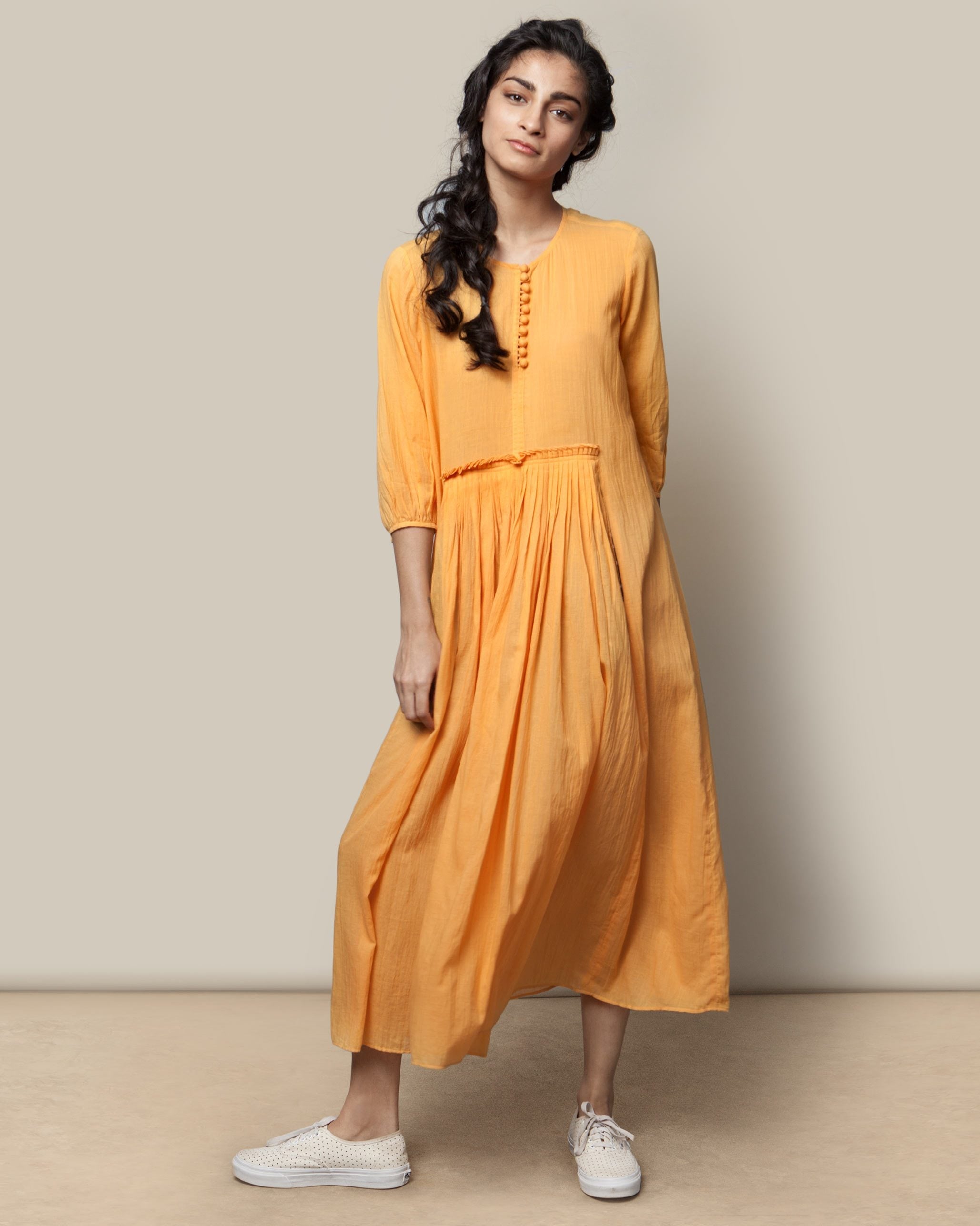 Pleated Waist Kurta - Tangerine