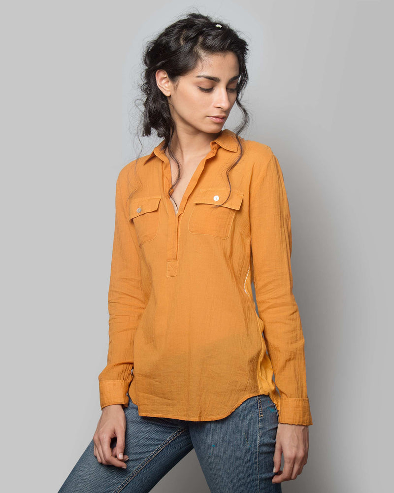 Open Collar Top - Tangerine