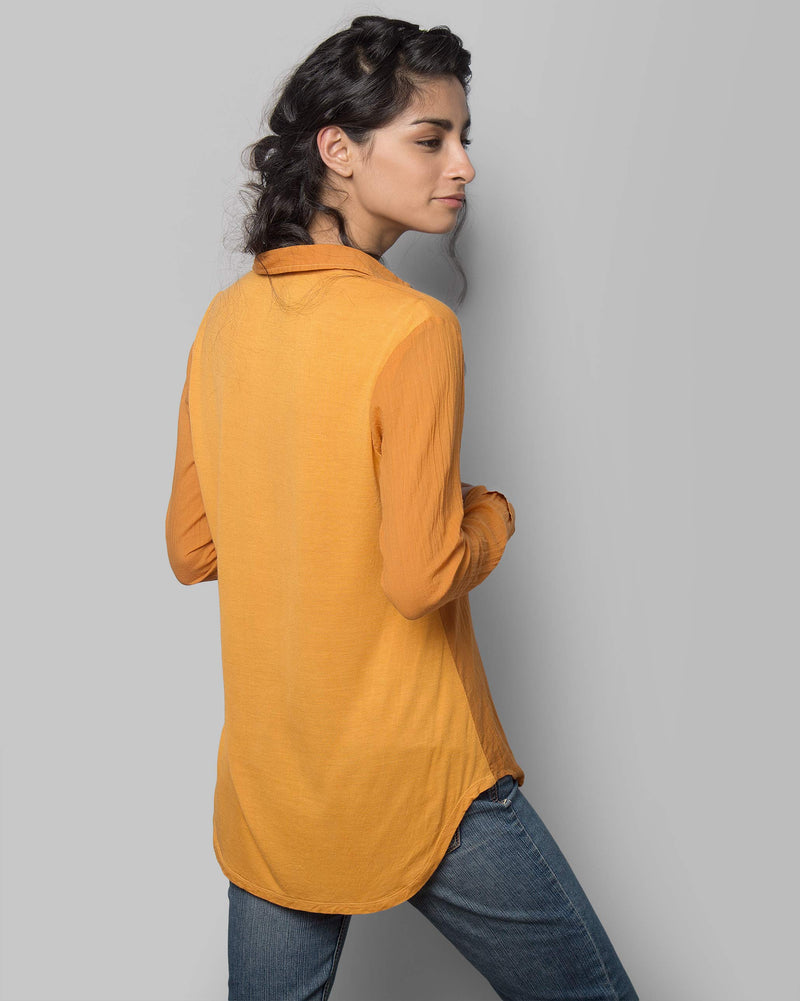 Open Collar Top - Tangerine