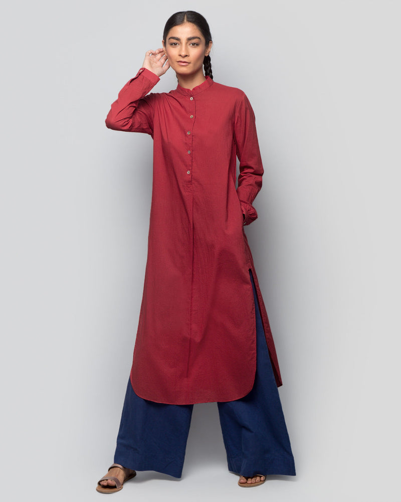 Basic Long Kurta - Red