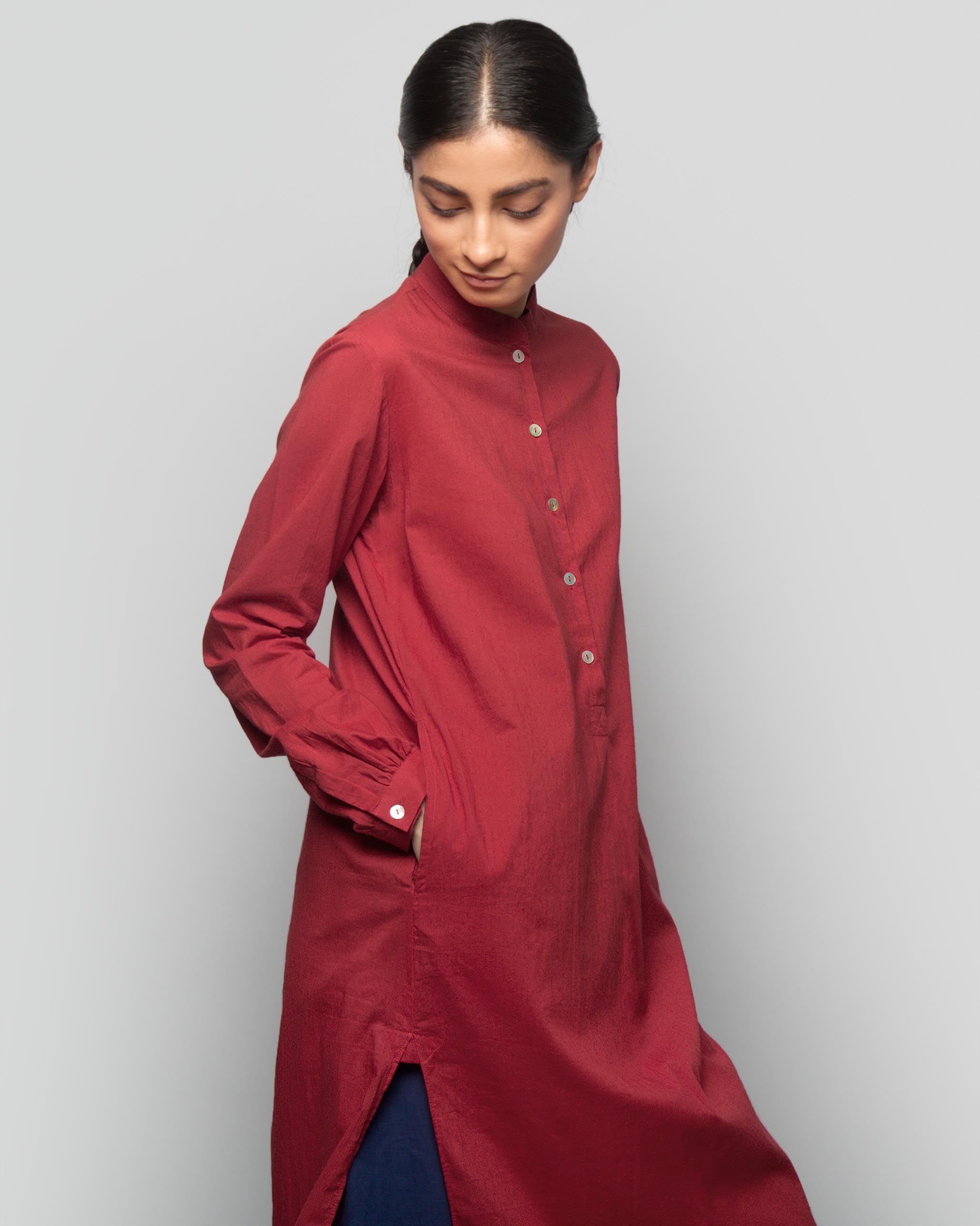 Basic Long Kurta - Red