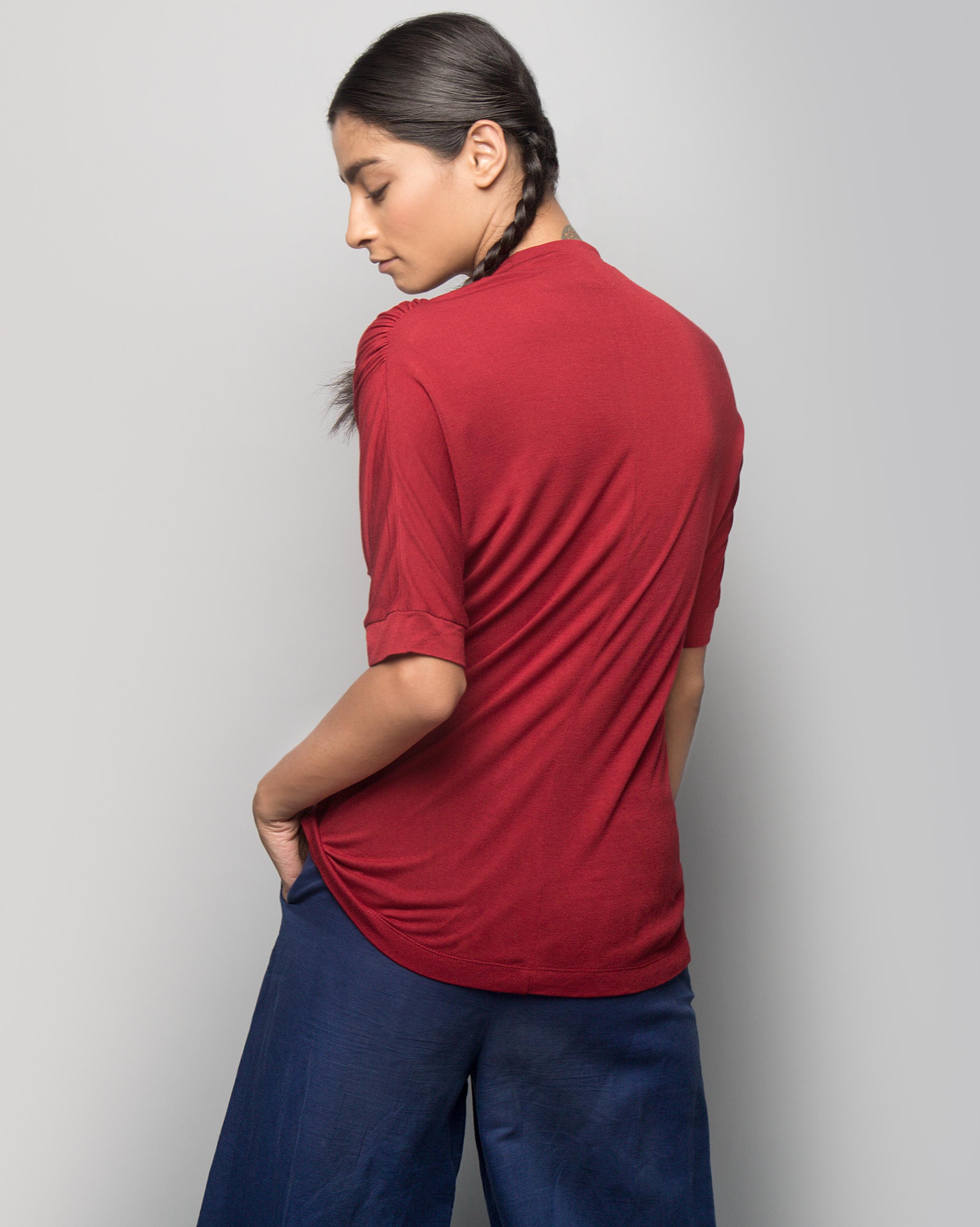 Gathered Jersey Top - Red