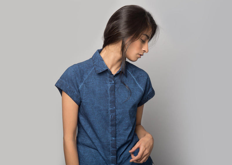 Raglan Sleeves Shirt - Indigo