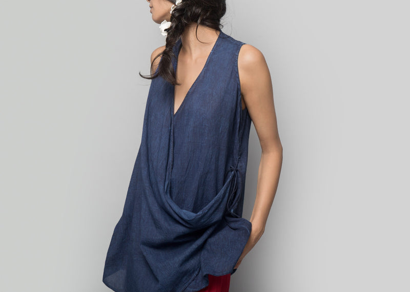 Wrap-front Top - Indigo