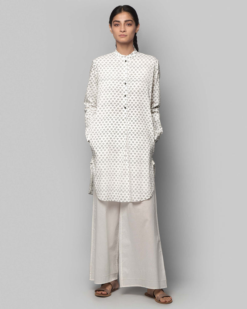 Pewter Mid-Length Kurta - Charcoal Boota