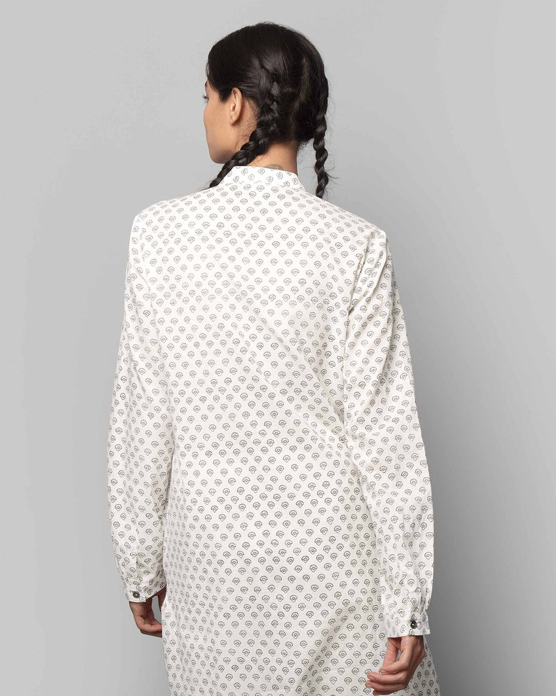 Pewter Mid-Length Kurta - Charcoal Boota