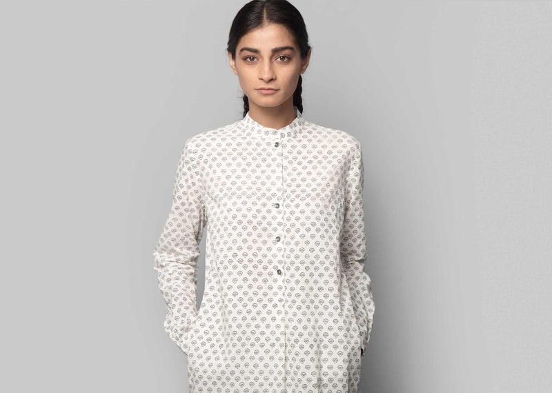 Pewter Mid-Length Kurta - Charcoal Boota