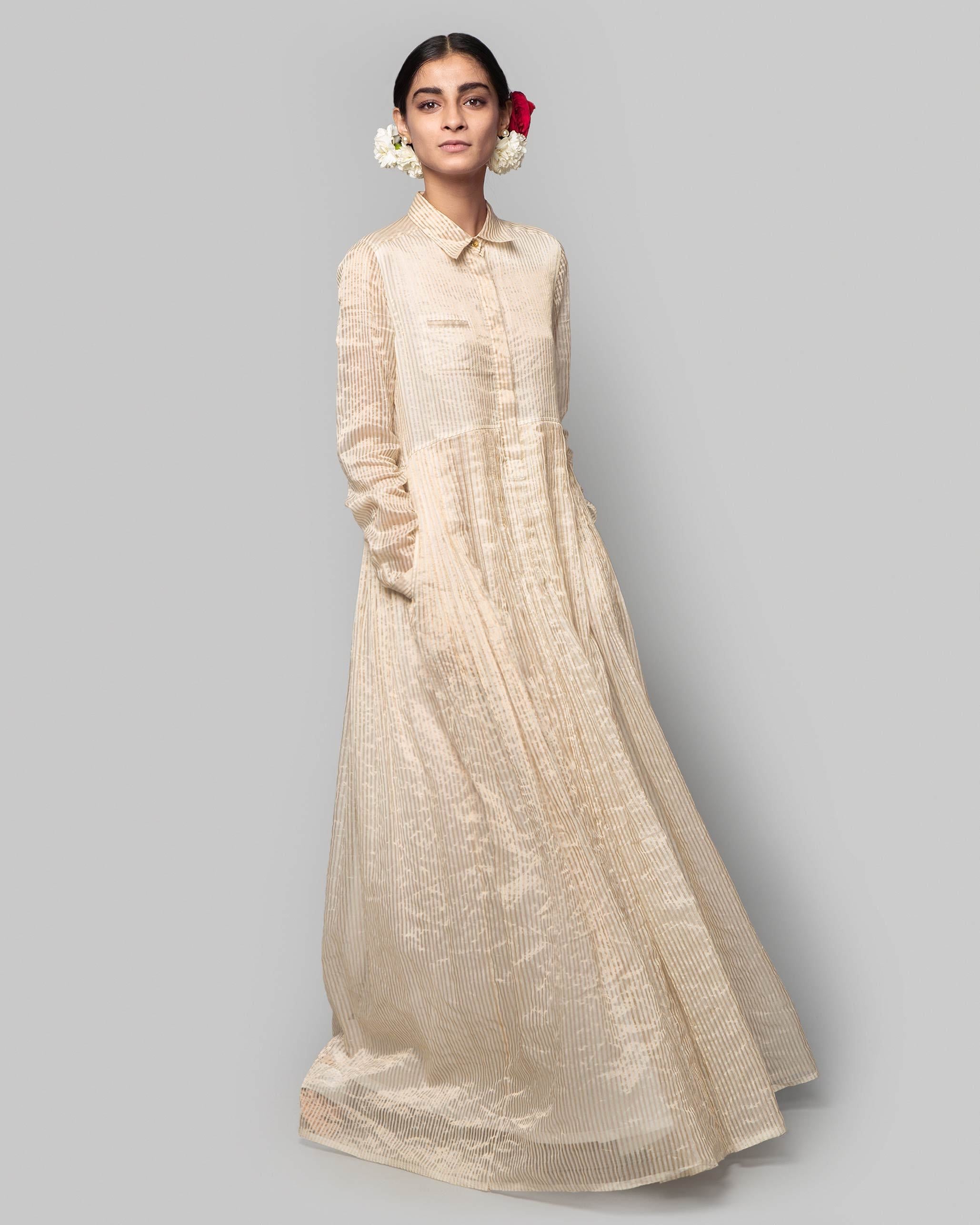 Stella Chanderi Dress - Ivory & Gold