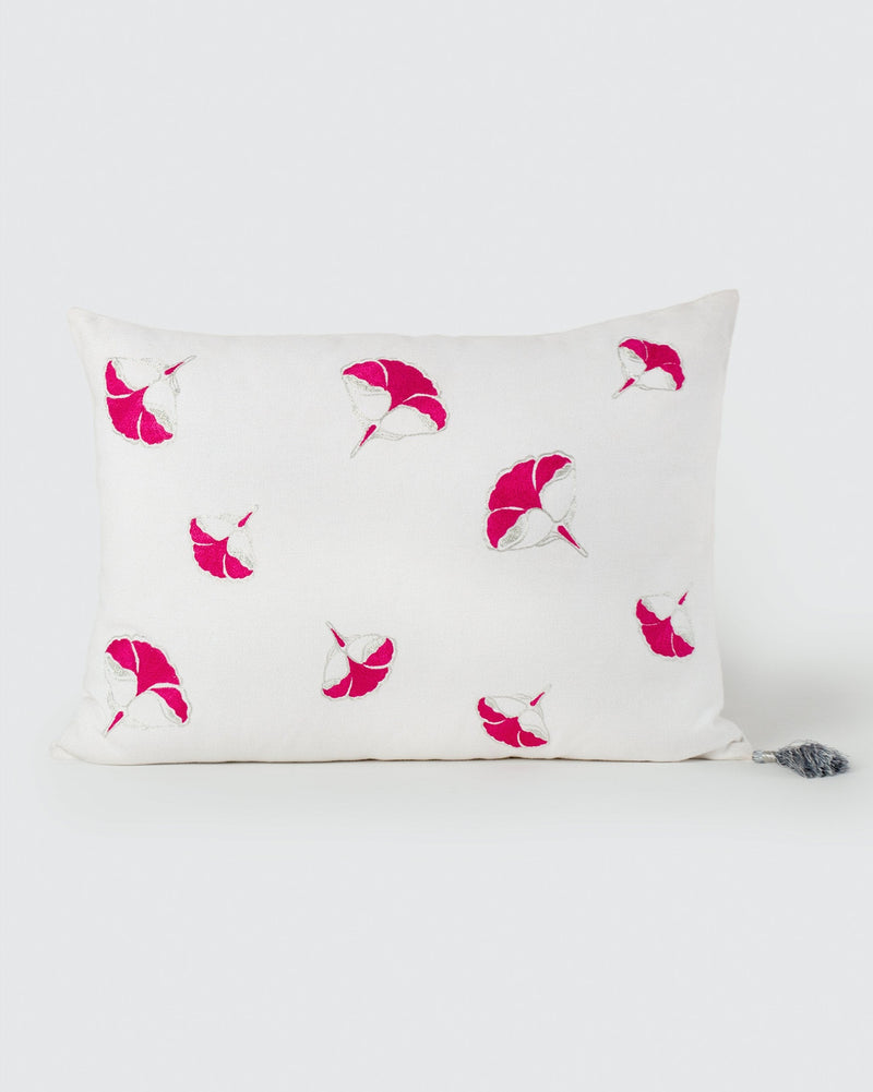 Frangipani Embroidered Cushion Cover - Fuchsia