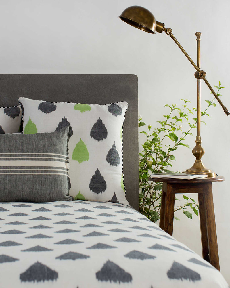 Ikat Tear Drop Cushion Cover - Lime & Charcoal