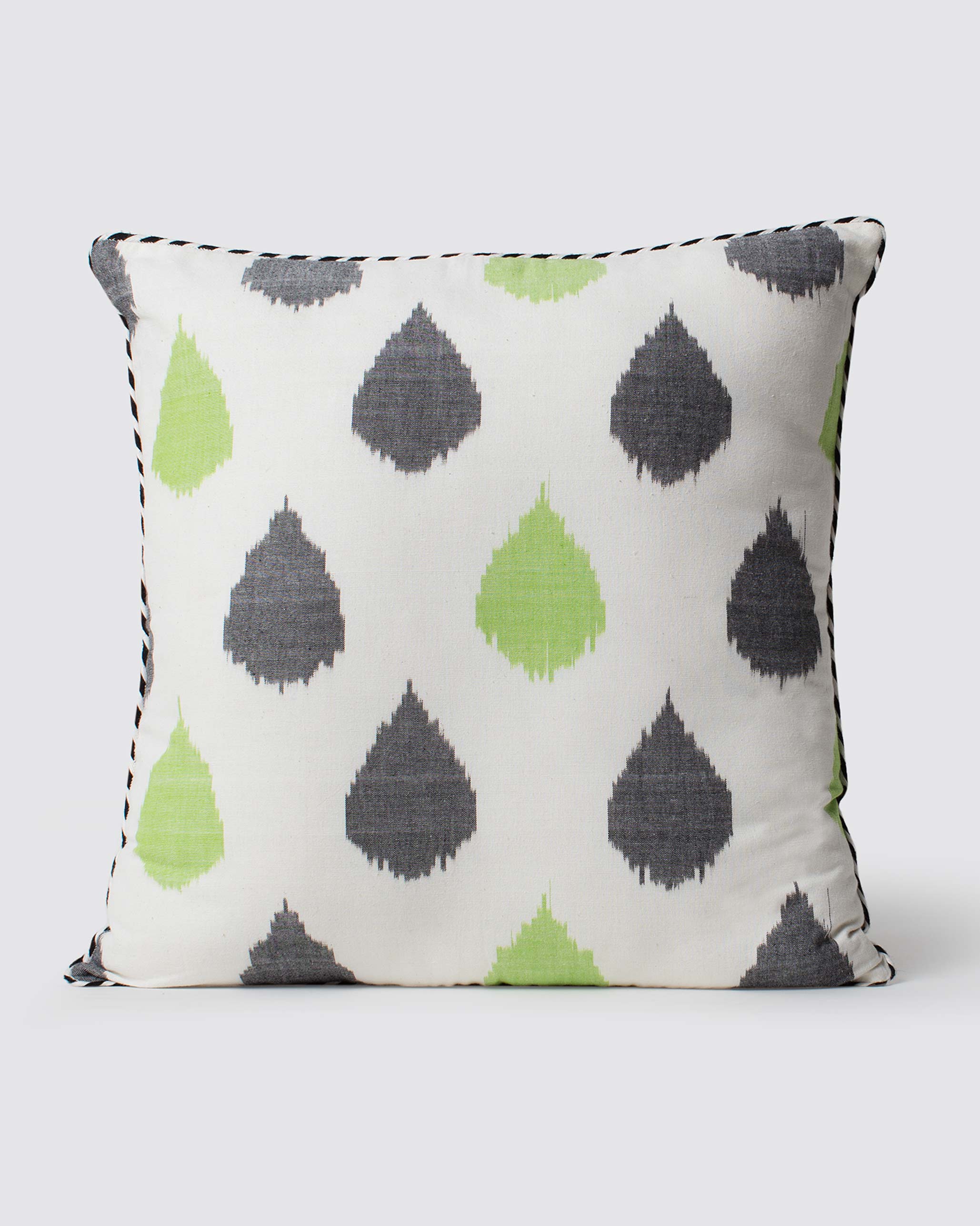 Ikat Tear Drop Cushion Cover - Lime & Charcoal