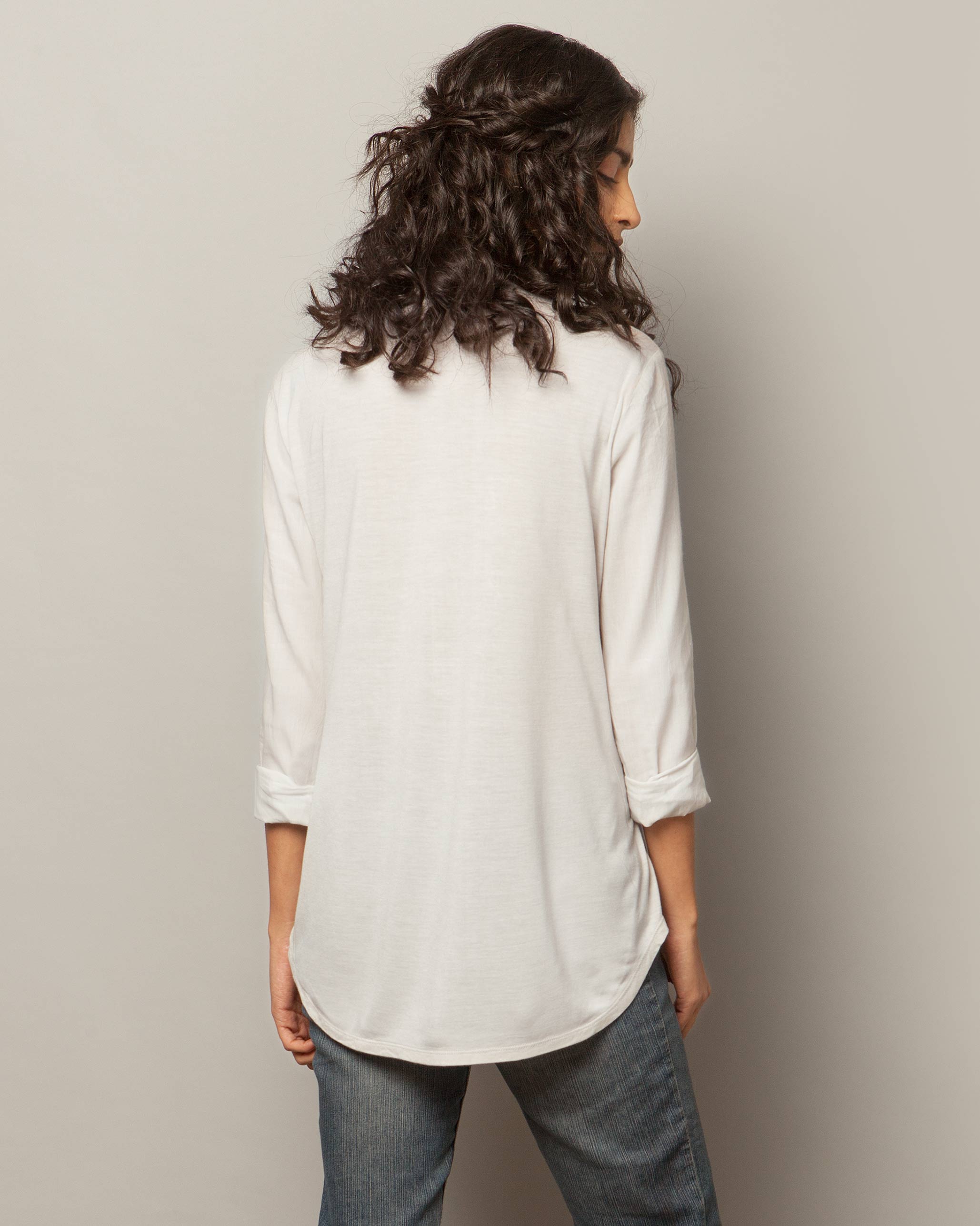 Open Collar Top - Soft Grey