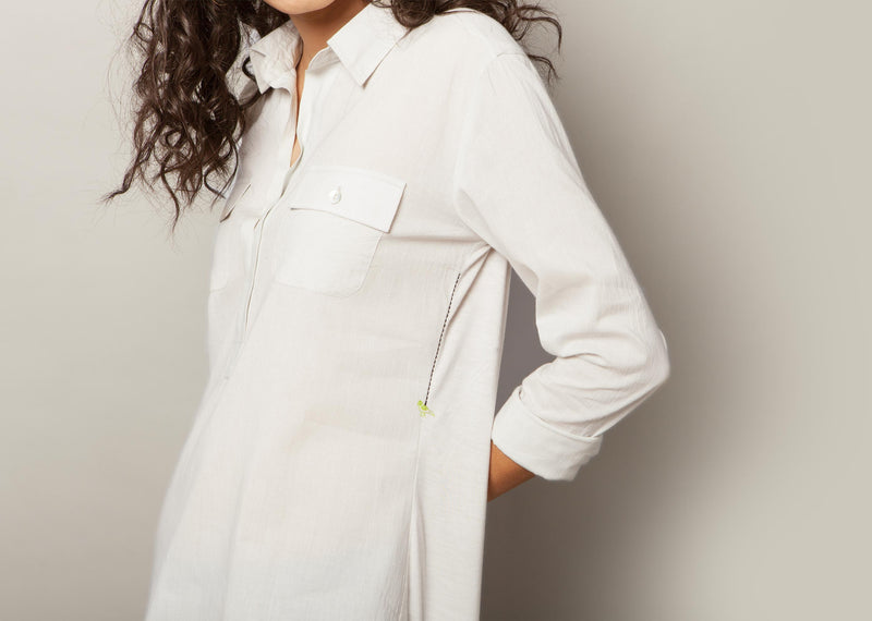 Open Collar Top - Soft Grey