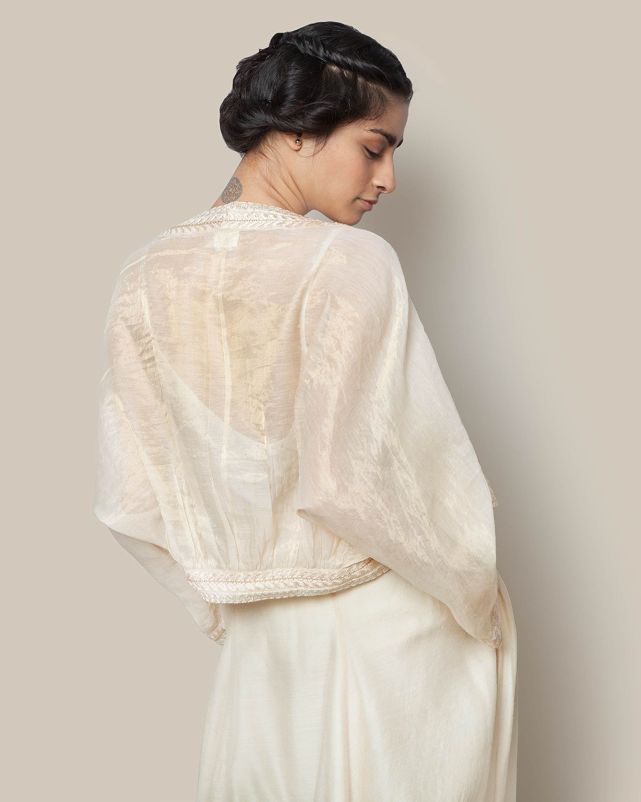 Embroidered Chanderi Jacket - Gold
