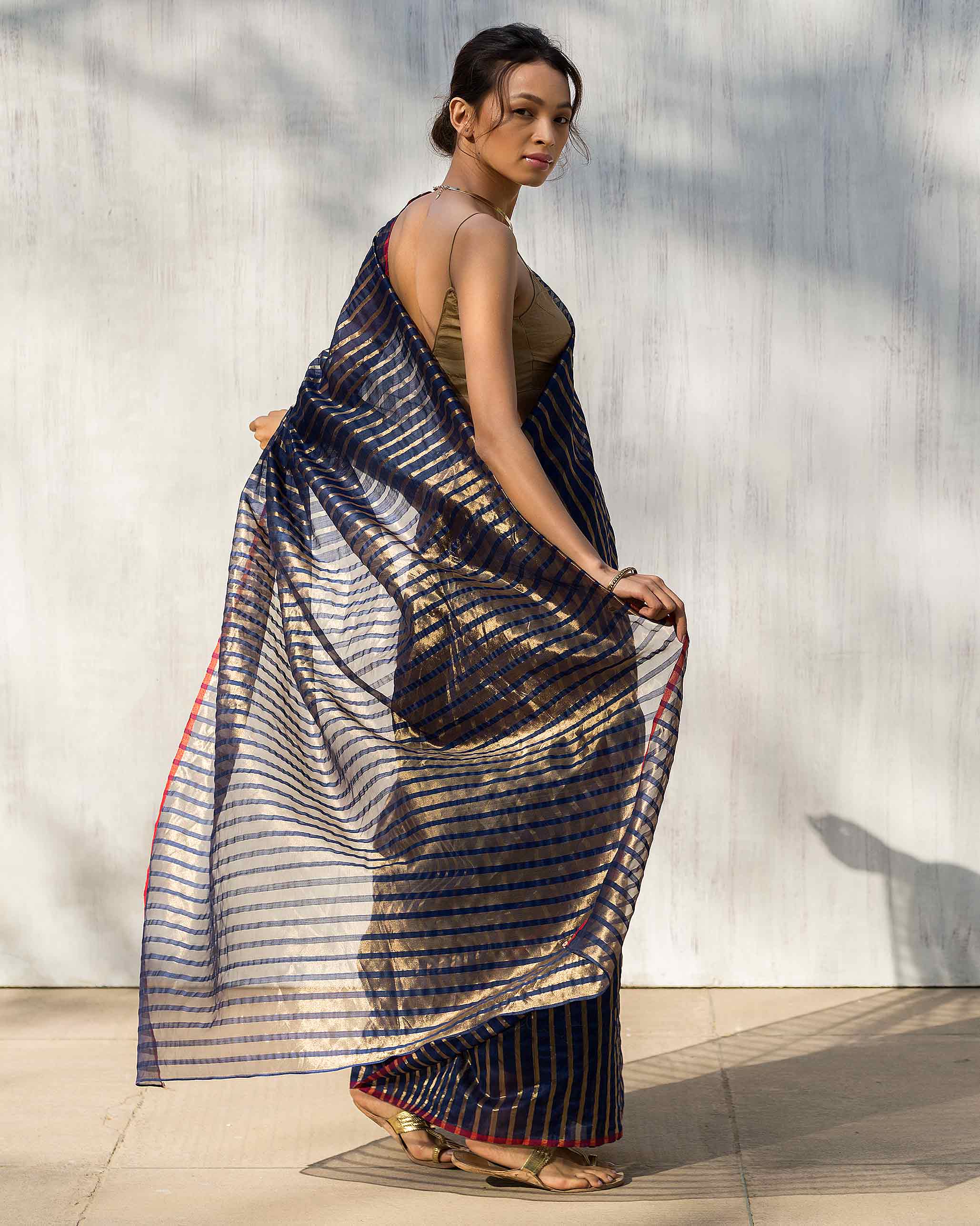 Zari Stripe Sari - Blue